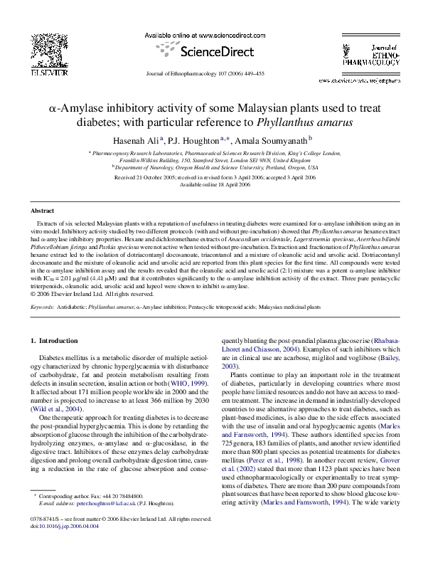 (PDF) α-Amylase inhibitory activity of some Malaysian plants used to ...