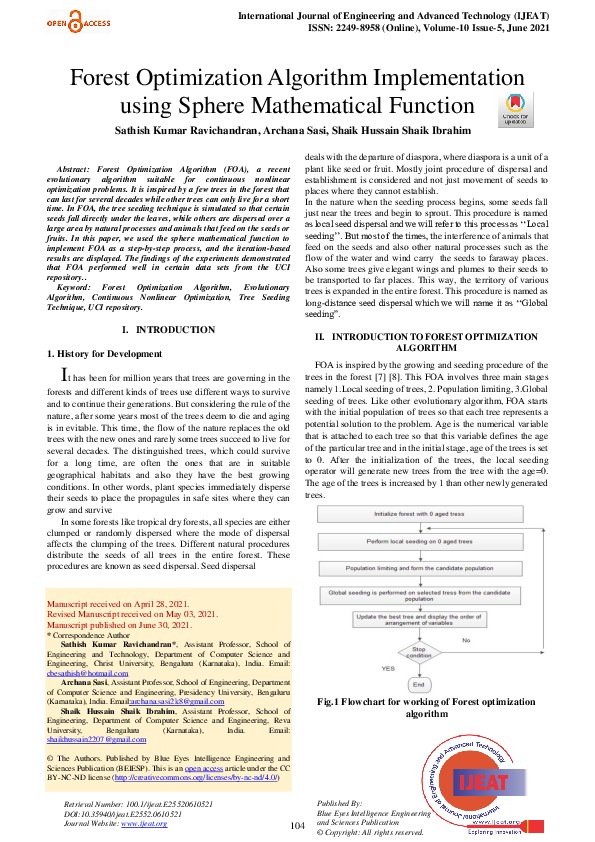 (PDF) Forest Optimization Algorithm Implementation using Sphere ...