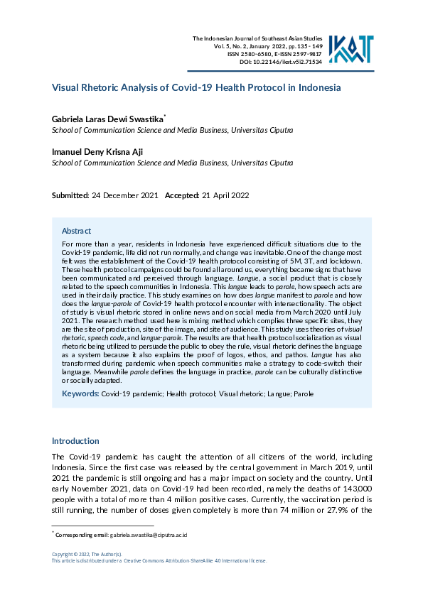(PDF) Visual Rhetoric Analysis of Covid-19 Health Protocol in Indonesia