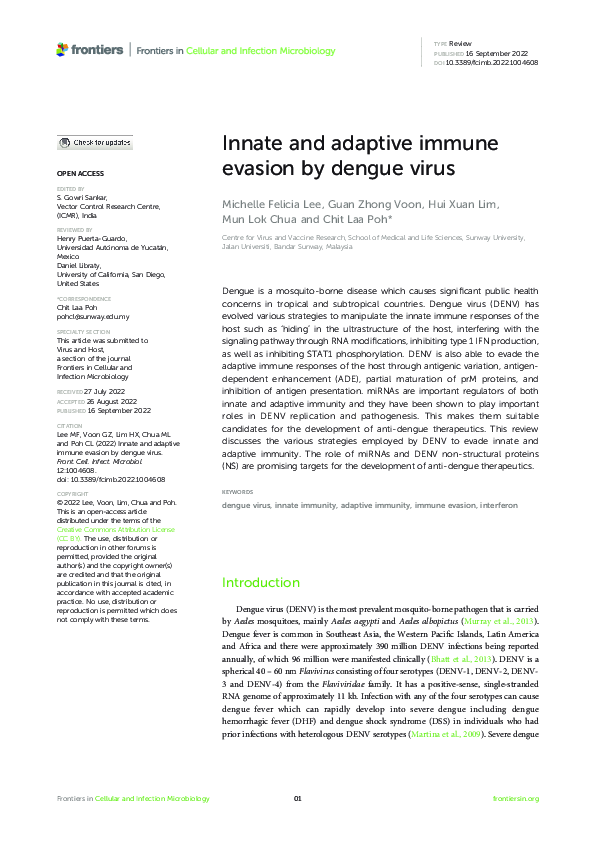 (PDF) Innate and adaptive immune evasion by dengue virus