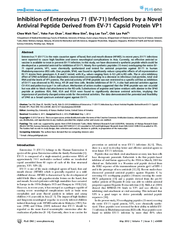 (PDF) Inhibition of Enterovirus 71 (EV-71) Infections by a Novel ...