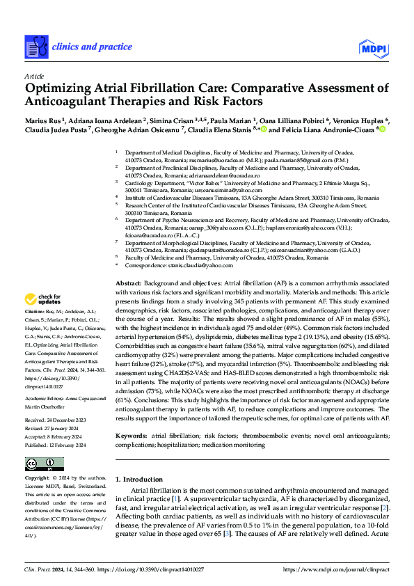 (PDF) Optimizing Atrial Fibrillation Care: Comparative Assessment of ...