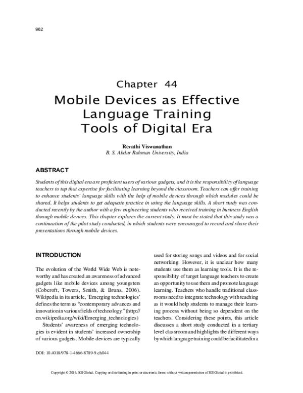 (PDF) Mobile Devices as Effective Language Training Tools of Digital Era