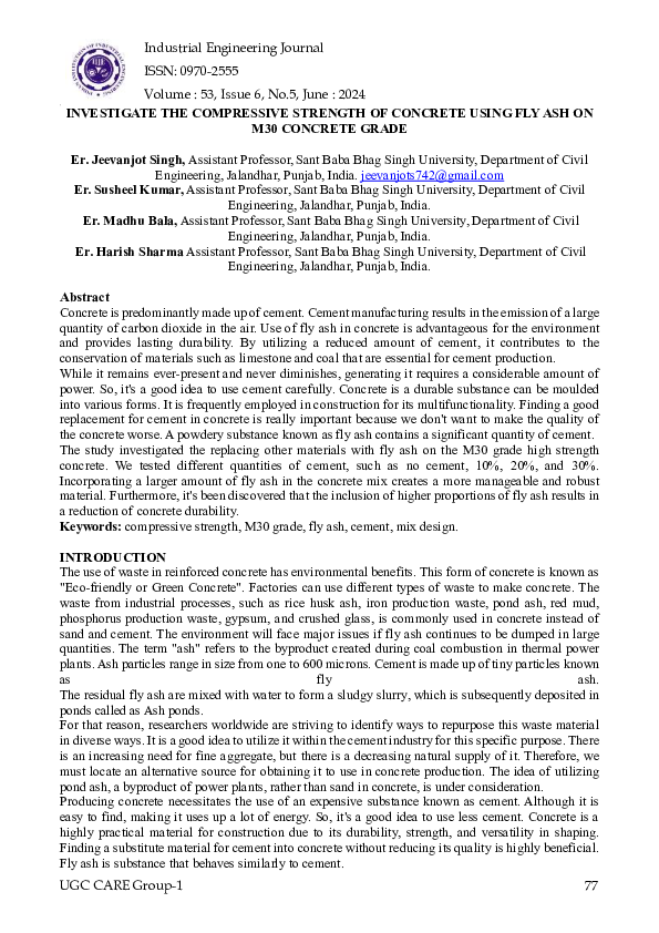 (PDF) INVESTIGATE THE COMPRESSIVE STRENGTH OF CONCRETE USING FLY ASH ON ...