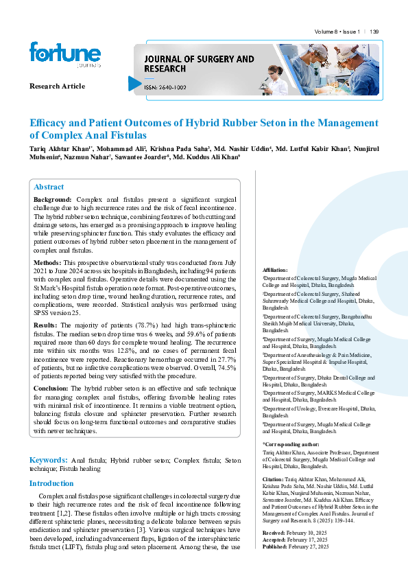 (PDF) Efficacy and Patient Outcomes of Hybrid Rubber Seton in the ...