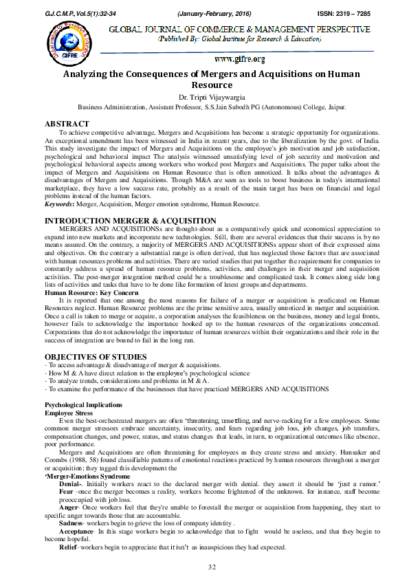 (PDF) Analyzing the consequences of mergers and acquisitions on human ...