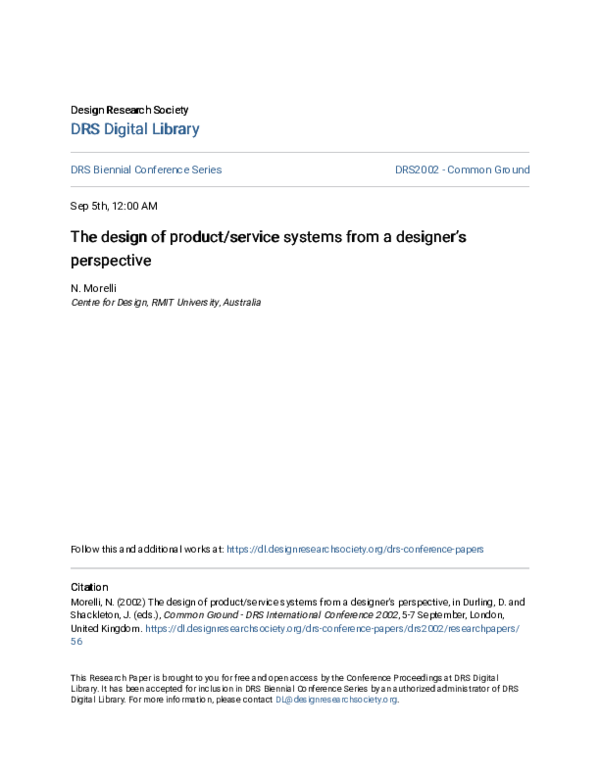 (PDF) The Design of Product/Service System from the Designer's Perspective