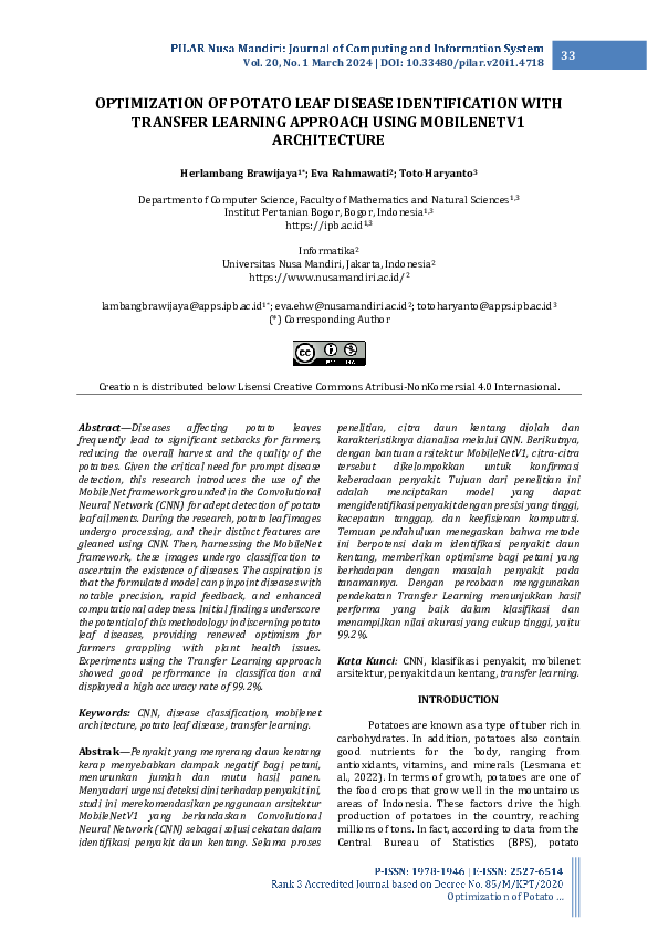 (PDF) Optimization of Potato Leaf Disease Identification with Transfer ...