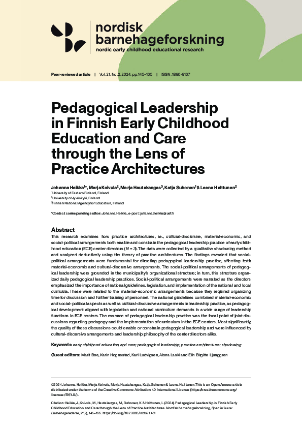 (PDF) Pedagogical Leadership in Finnish Early Childhood Education and ...