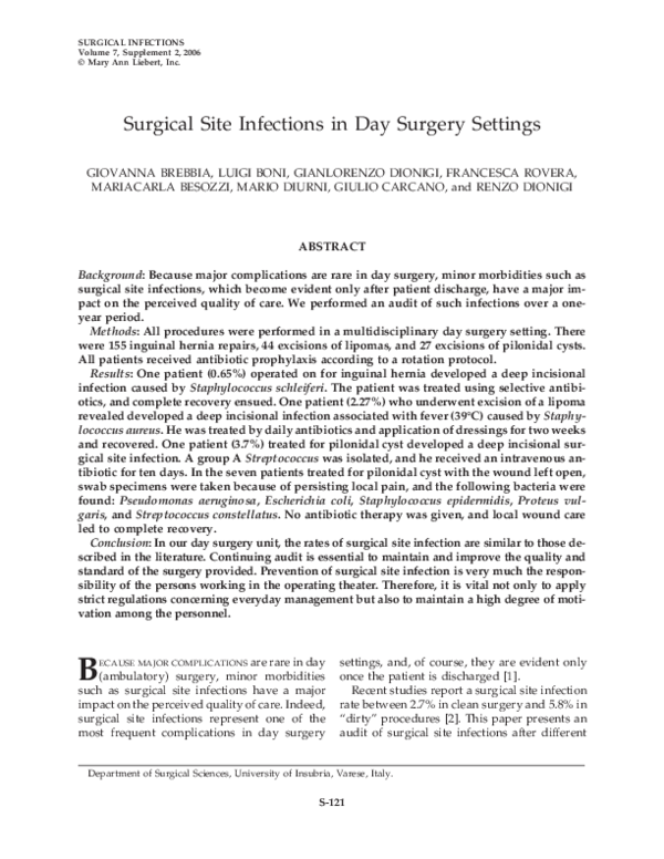 (PDF) Surgical Site Infections in Day Surgery Settings