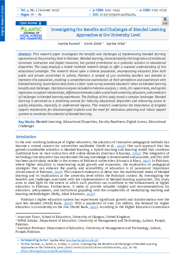 (PDF) Investigating the Benefits and Challenges of Blended Learning ...
