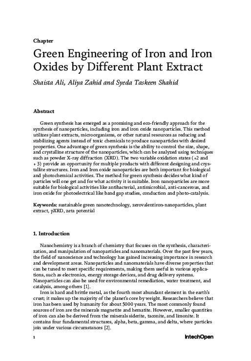 (PDF) Green Engineering of iron and Iron Oxide nanoparticles