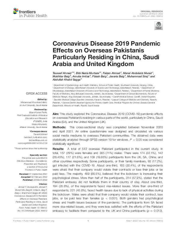 (PDF) Coronavirus Disease 2019 Pandemic Effects on Overseas Pakistanis ...