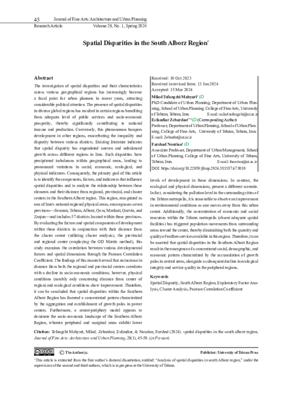 (PDF) Spatial Disparities in the South Alborz Region