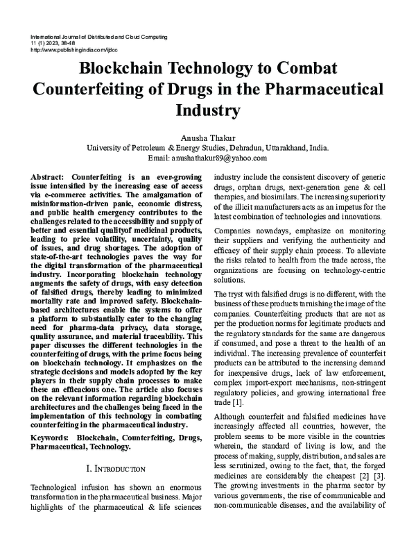 (PDF) Blockchain Technology to Combat Counterfeiting of Drugs in the ...