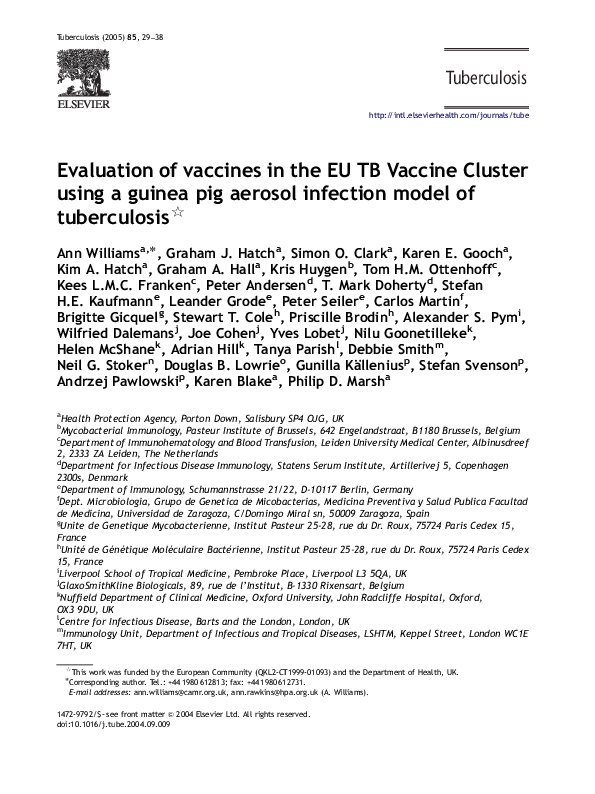 (PDF) Evaluation of vaccines in the EU TB Vaccine Cluster using a ...