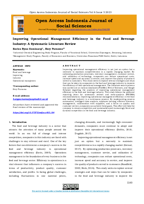 (PDF) Improving Operational Management Efficiency in the Food and ...