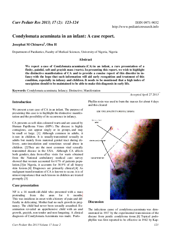 (PDF) Condylomata acuminata in an infant: a case report