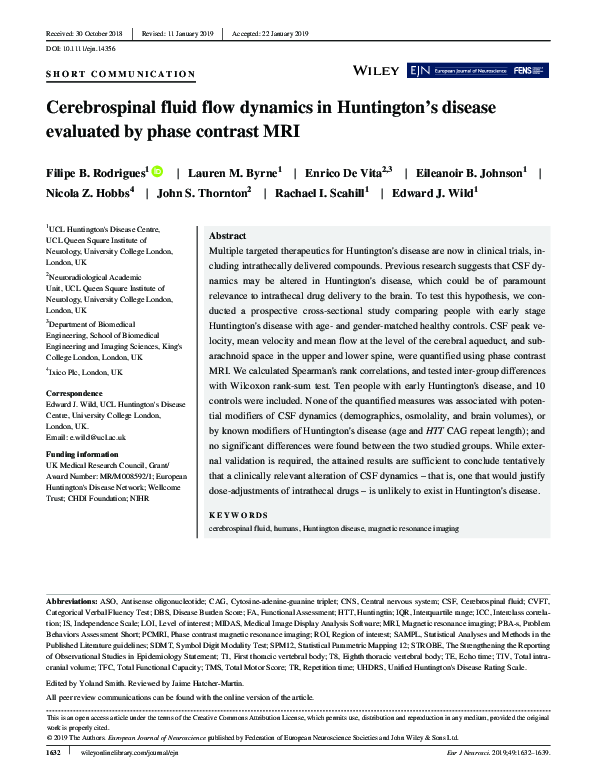 (PDF) Cerebrospinal fluid flow dynamics in Huntington's disease ...
