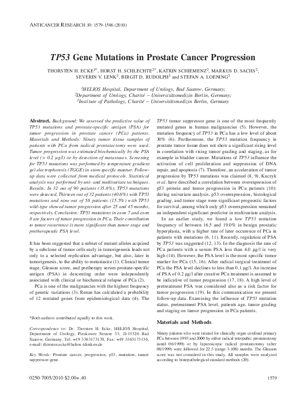(PDF) TP53 gene mutations in prostate cancer progression