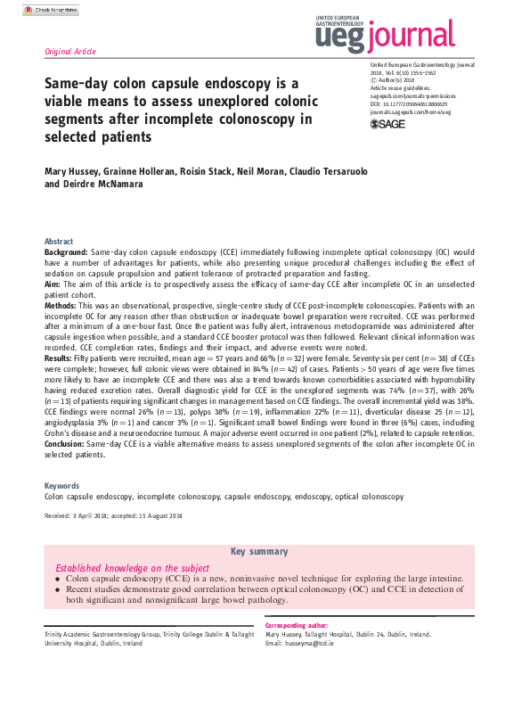 (PDF) Same‐day colon capsule endoscopy is a viable means to assess ...