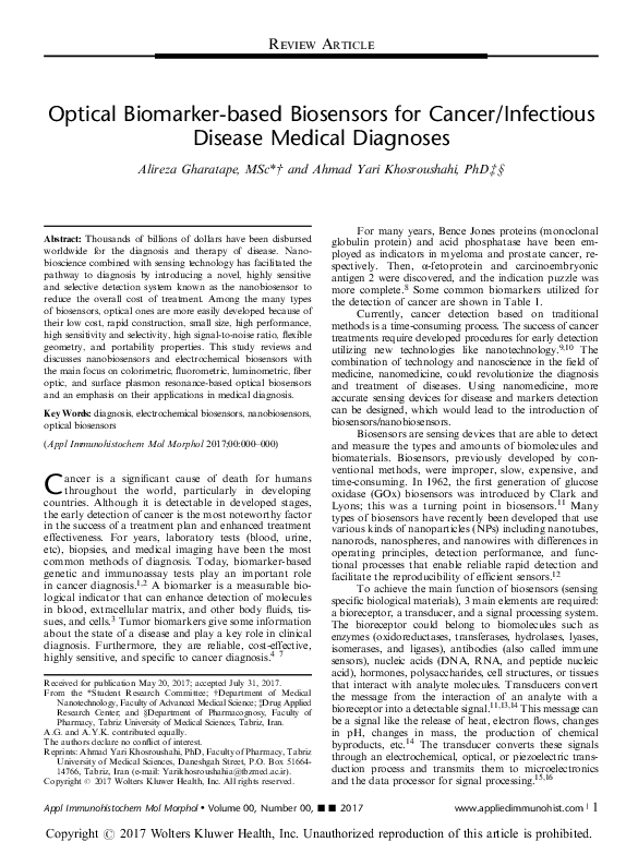 (PDF) Optical Biomarker-based Biosensors for Cancer/Infectious Disease ...