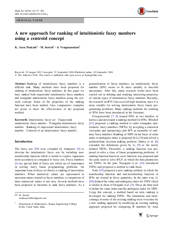 (PDF) A new approach for ranking of intuitionistic fuzzy numbers using ...