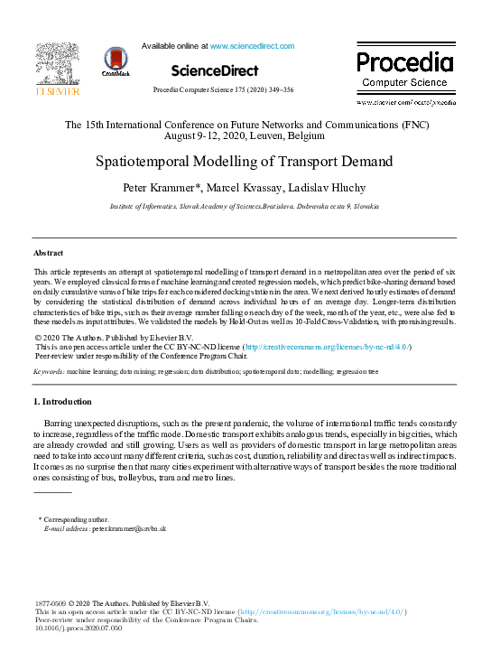 (PDF) Spatiotemporal Modelling of Transport Demand