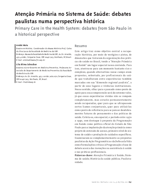 (PDF) Atenção Primária no Sistema de Saúde: debates paulistas numa ...