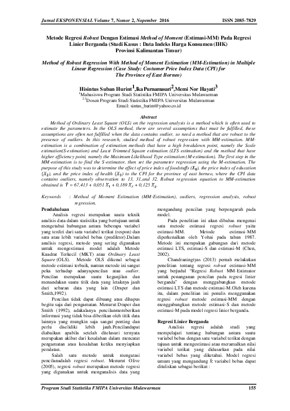 (PDF) Metode Regresi Robust Dengan Estimasi Method of Moment (Estimasi ...