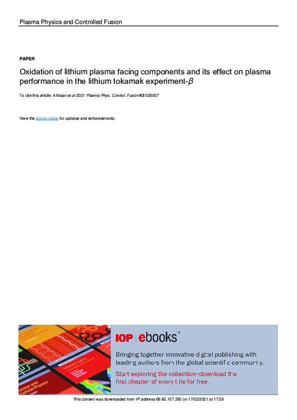 Pdf Oxidation Of Lithium Plasma Facing Components And Its Effect On