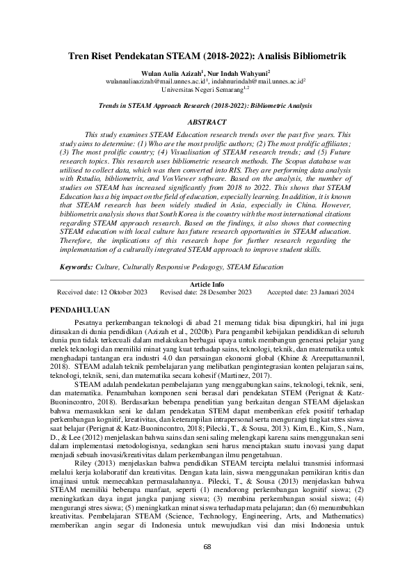 (PDF) Tren Riset Pendekatan STEAM (2018-2022): Analisis Bibliometrik