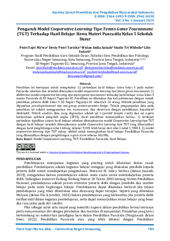(PDF) The Influence of the Teams Game Tournament (TGT) Cooperative ...