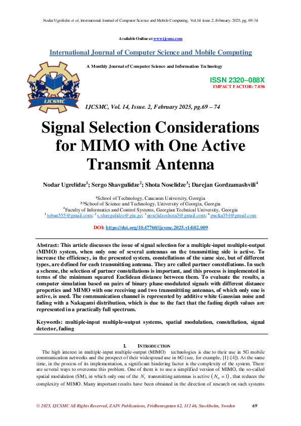 (PDF) Signal Selection Considerations for MIMO with One Active Transmit ...