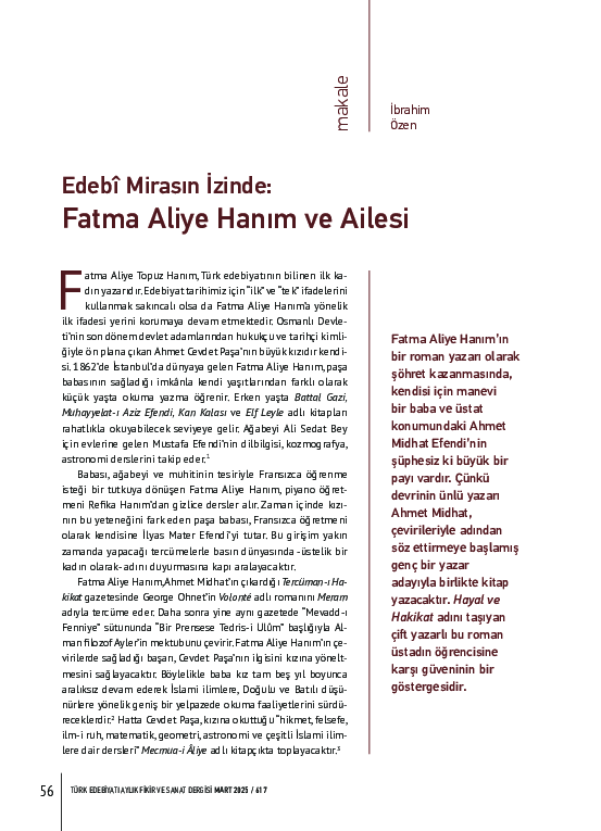 (PDF) Edebî Mirasın İzinde: Fatma Aliye Hanım ve Ailesi