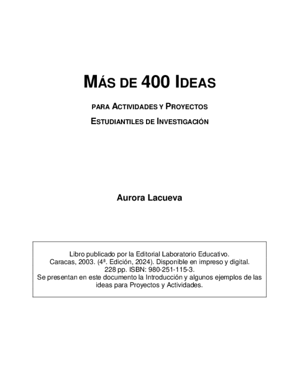 (PDF) MÁS DE 400 IDEAS Para actividades y proyectos estudiantiles de ...