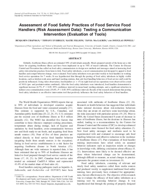 (PDF) Assessment of Food Safety Practices of Food Service Food Handlers ...
