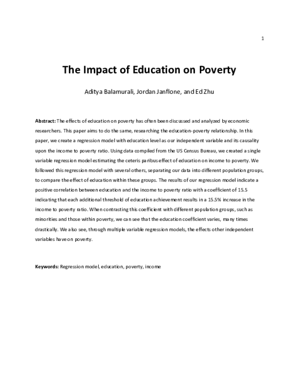 (PDF) The Impact of Education on Poverty