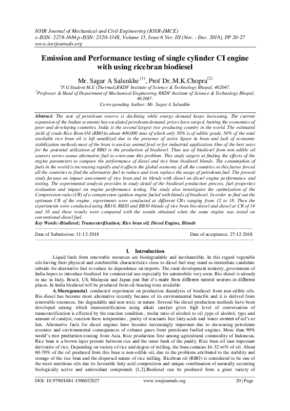 (PDF) Emission and Performance testing of single cylinder CI engine ...
