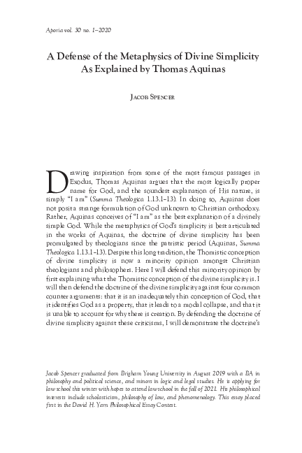 (PDF) A Defense of the Metaphysics of Divine Simplicity As Explained by ...