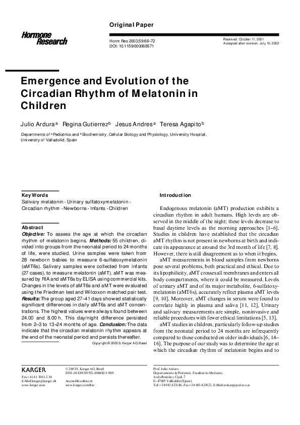 (PDF) Emergence and Evolution of the Circadian Rhythm of Melatonin in ...