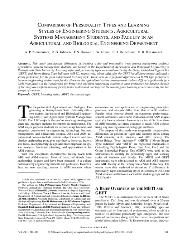 (PDF) Comparison of Personality Types and Learning Styles of ...