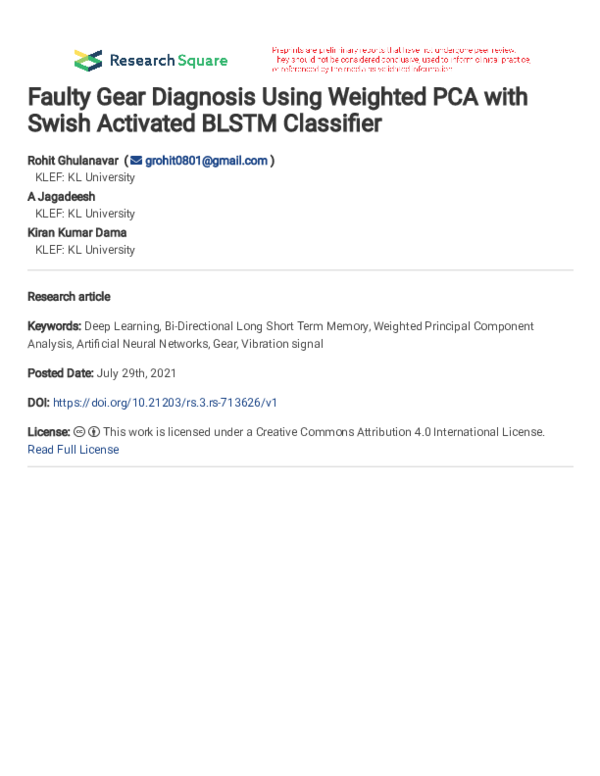 (PDF) Faulty Gear Diagnosis Using Weighted PCA with Swish Activated ...