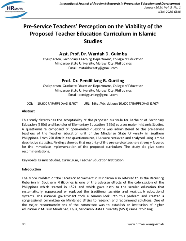 (PDF) Pre-Service Teachersâ Perception on the Viability of the Proposed ...