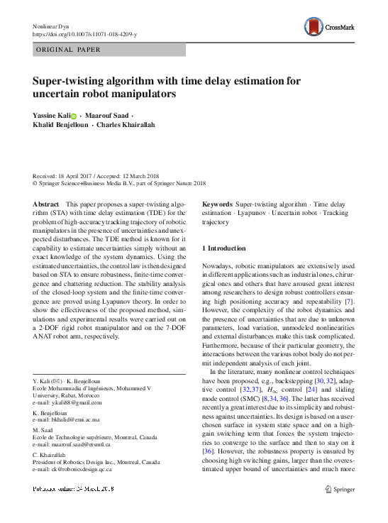 (PDF) Super-twisting algorithm with time delay estimation for uncertain ...