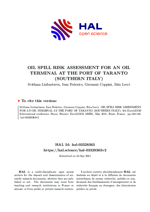 (PDF) Oil Spill Risk Assessment for an Oil Terminal at the Port of ...