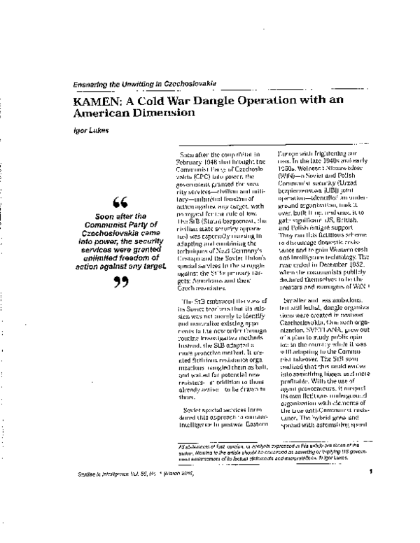 (PDF) KAMEN: A Cold War Dangle Operation with an American Dimension