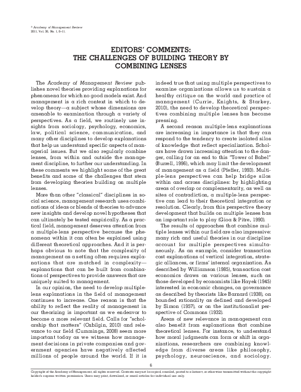 (PDF) The Challenges of Building Theory by Combining Lenses