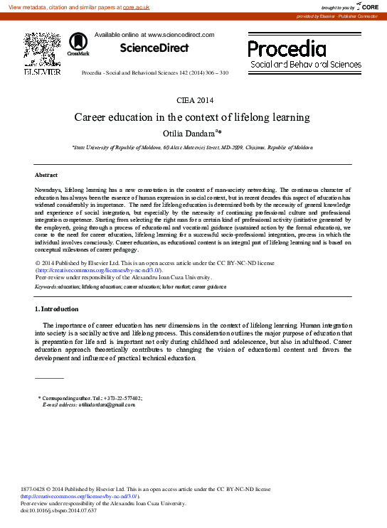 (PDF) Career Education in the Context of Lifelong Learning