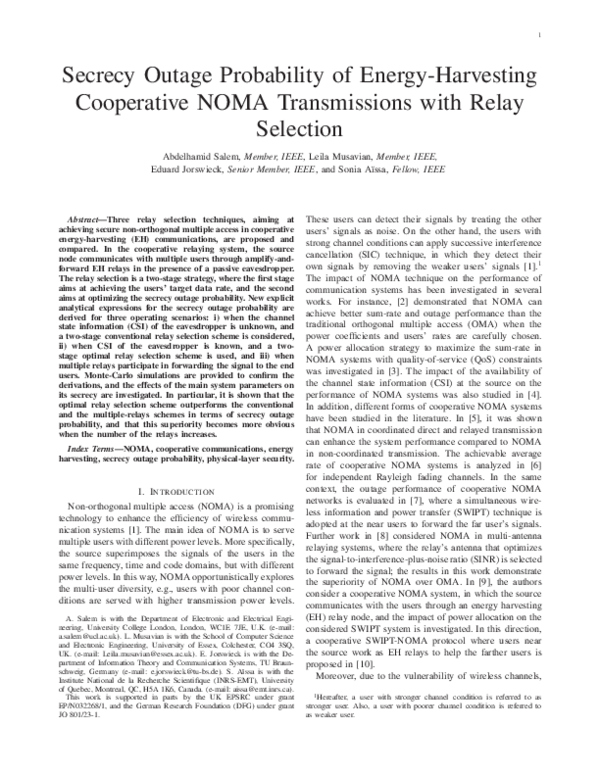 (PDF) Secrecy Outage Probability of Energy-Harvesting Cooperative NOMA ...